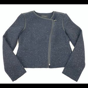 Ann Taylor Navy Wool Blend Asymmetrical Jacket